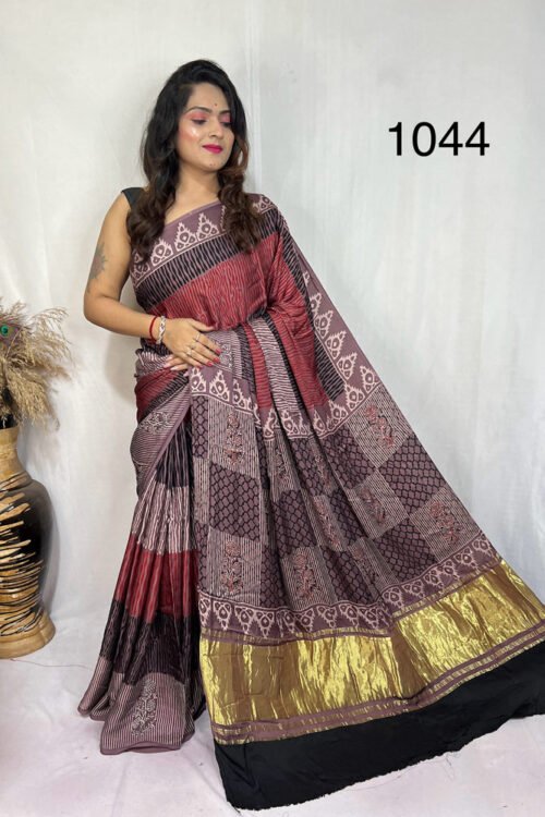 Modal Silk Ajrakh Tissue Pallu Saree