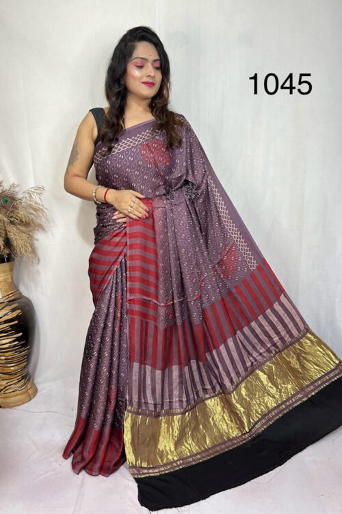 Modal Silk Ajrakh Tissue Pallu Saree