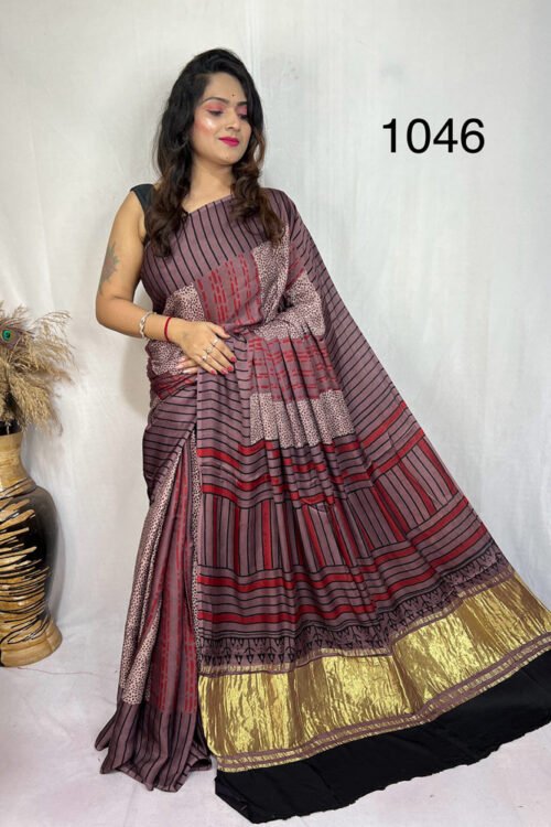 Modal Silk Ajrakh Tissue Pallu Saree