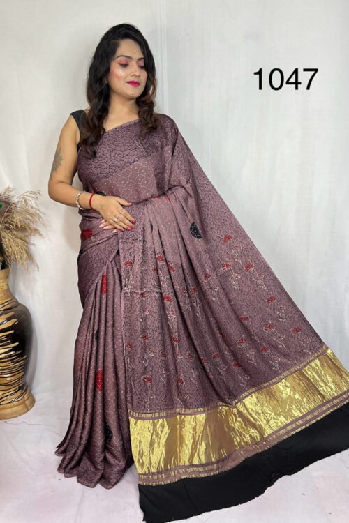 Modal Silk Ajrakh Tissue Pallu Saree