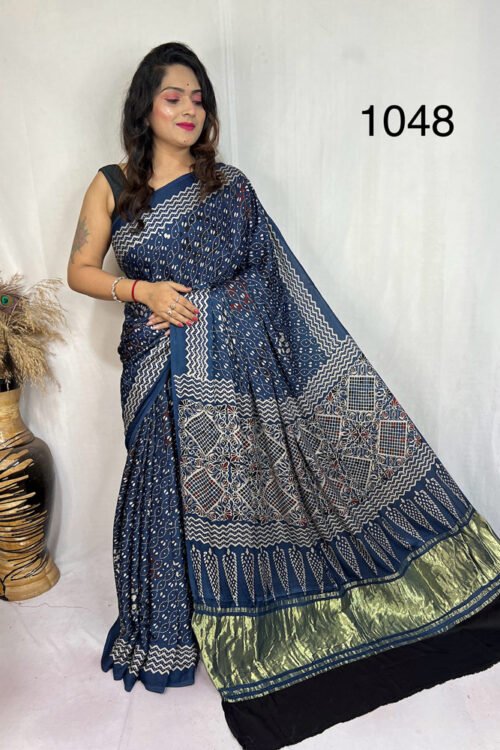 Modal Silk Ajrakh Tissue Pallu Saree