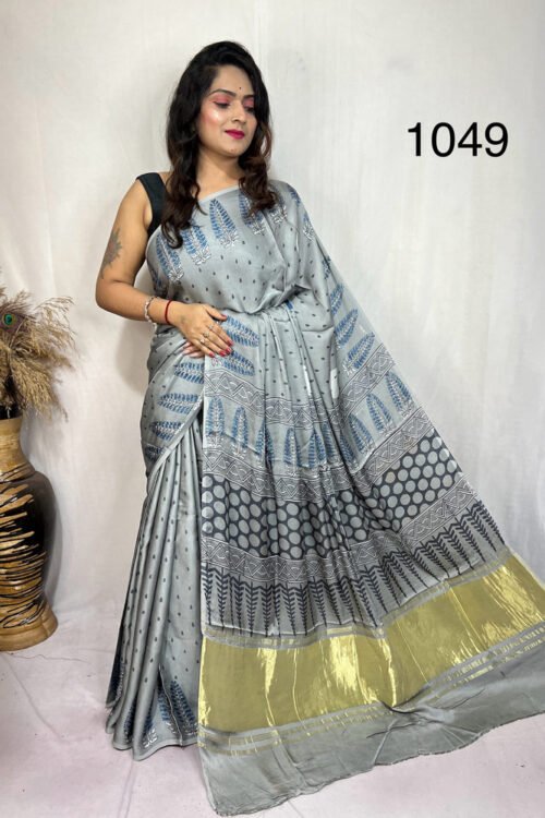 Modal Silk Ajrakh  Tissue Pallu Saree