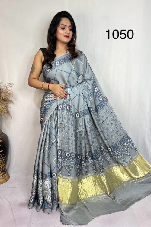 Modal Silk Ajrakh Tissue Pallu Saree