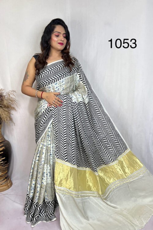Modal Silk Ajrakh Tissue Pallu Saree