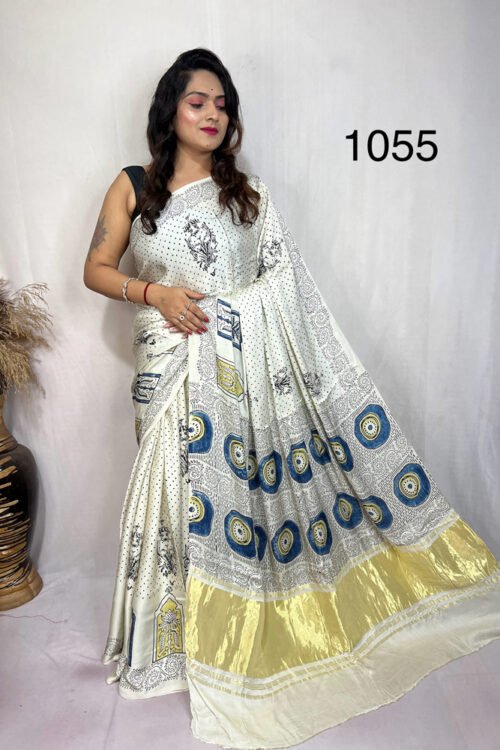 Modal Silk Ajrakh Tissue Pallu Saree
