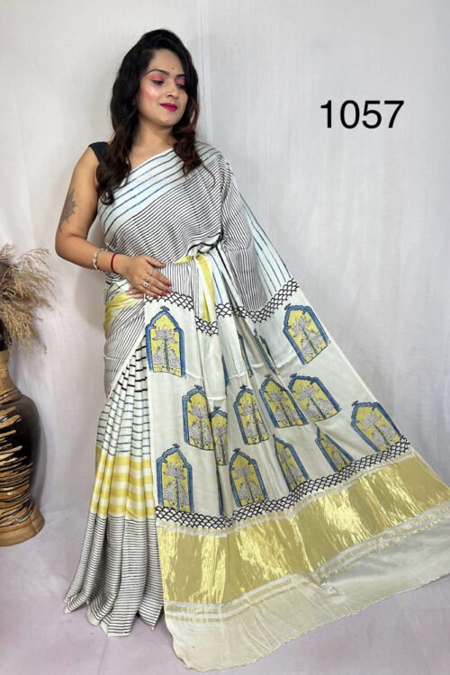 Modal Silk Ajrakh Tissue Pallu Saree