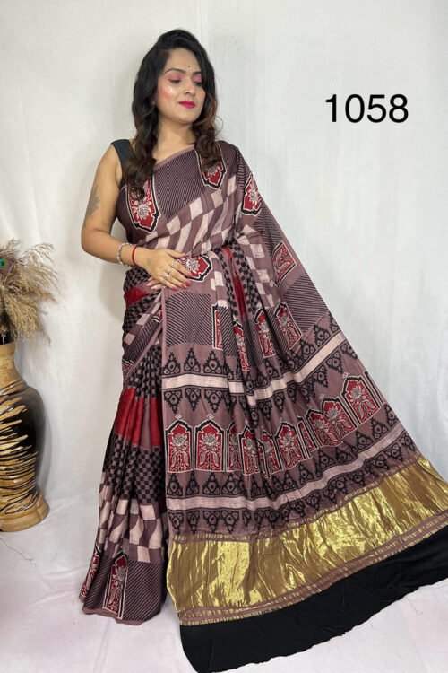 Modal Silk Ajrakh Tissue Pallu Saree