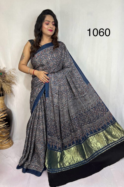 Modal Silk Ajrakh Tissue Pallu Saree