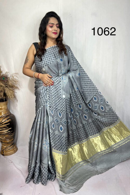 Modal Silk Ajrakh Tissue Pallu Saree