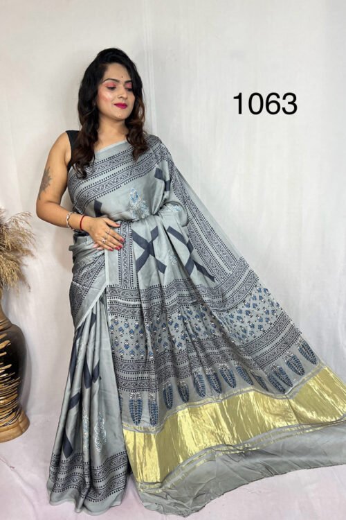Modal Silk Ajrakh Tissue Pallu Saree
