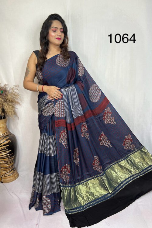 Modal Silk Ajrakh Tissue Pallu Saree