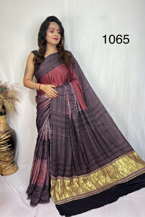 Modal Silk Ajrakh Tissue Pallu Saree
