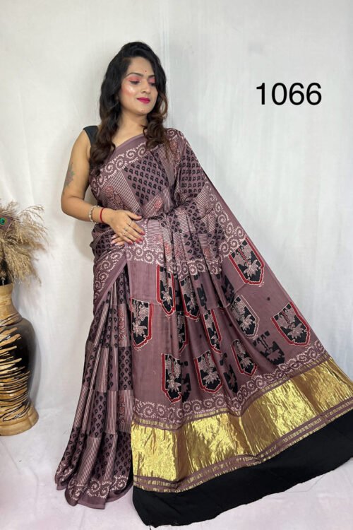 Modal Silk Ajrakh Tissue Pallu Saree