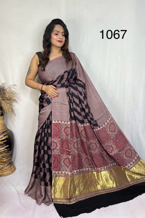 Modal Silk Ajrakh Tissue Pallu Saree