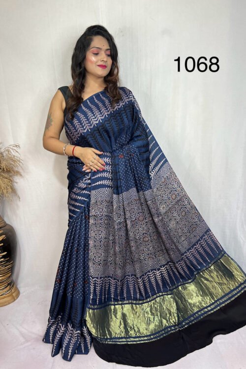 Modal Silk Ajrakh Tissue Pallu Saree
