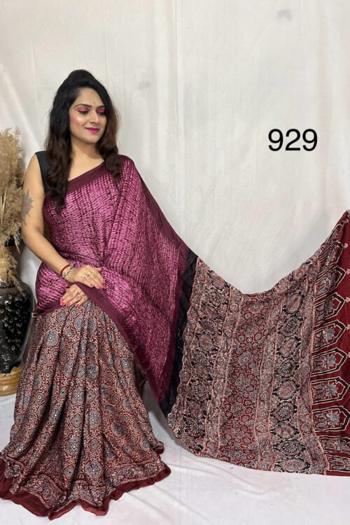 Modal Silk Ajrakh with Sibori Saree