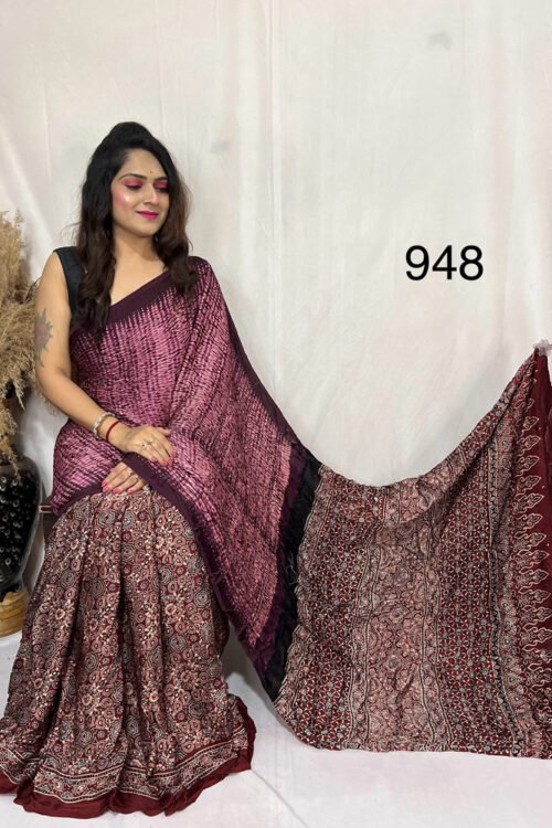 Modal Silk Ajrakh with Sibori Saree